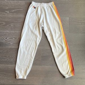 Aviator Nation 5 stripe sweatpants in cream. Size XS